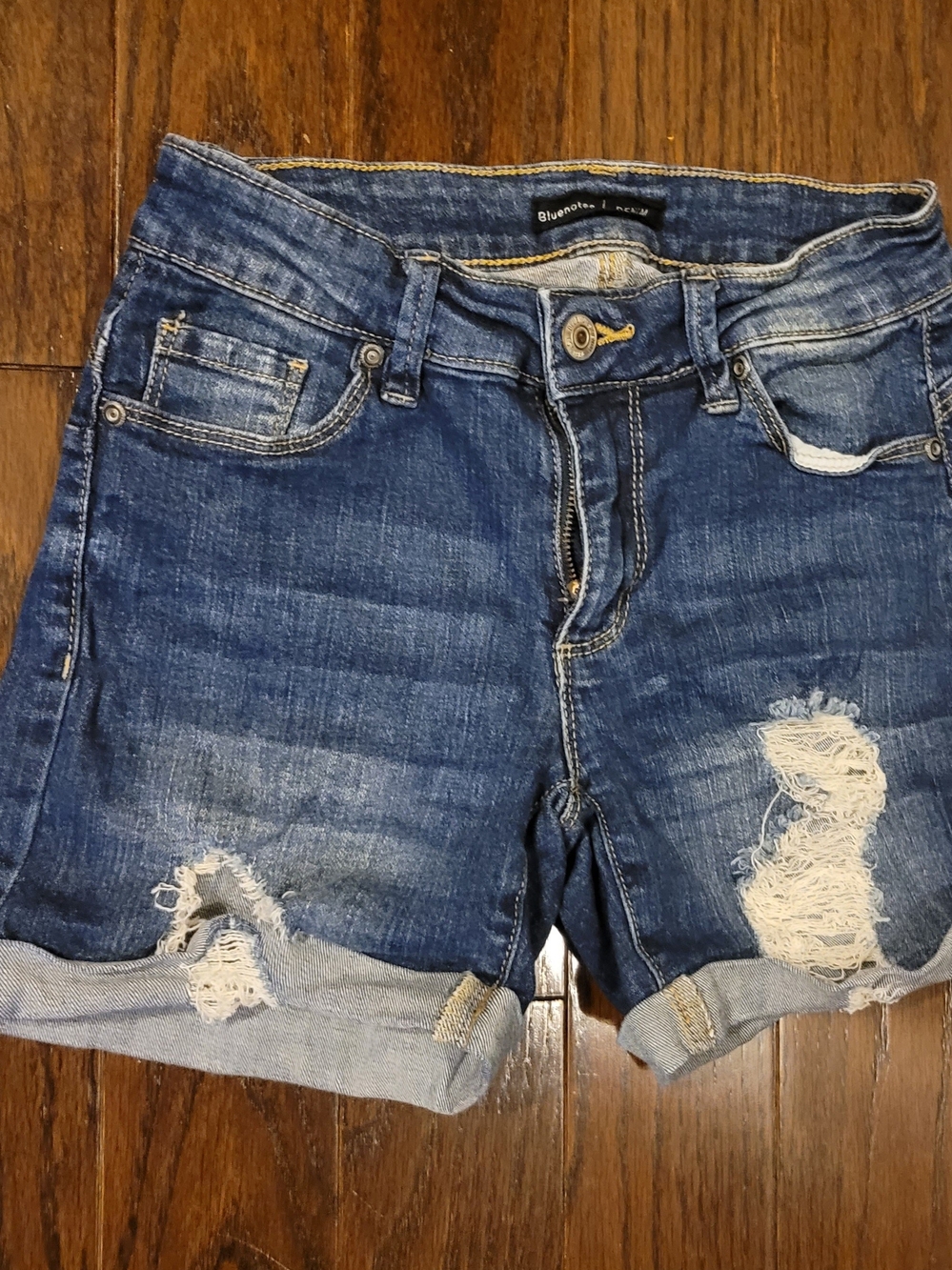 Bluenotes Distressed Dark Blue Rolled Hem Jean Shorts